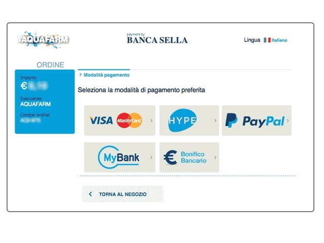 Seleziona il tuo sistema di pagamento